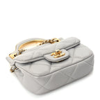 Chanel Calfskin Quilted Lady Handle Flap Card Holder With Chain  Grey