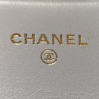 Chanel Calfskin Quilted Lady Handle Flap Card Holder With Chain  Grey