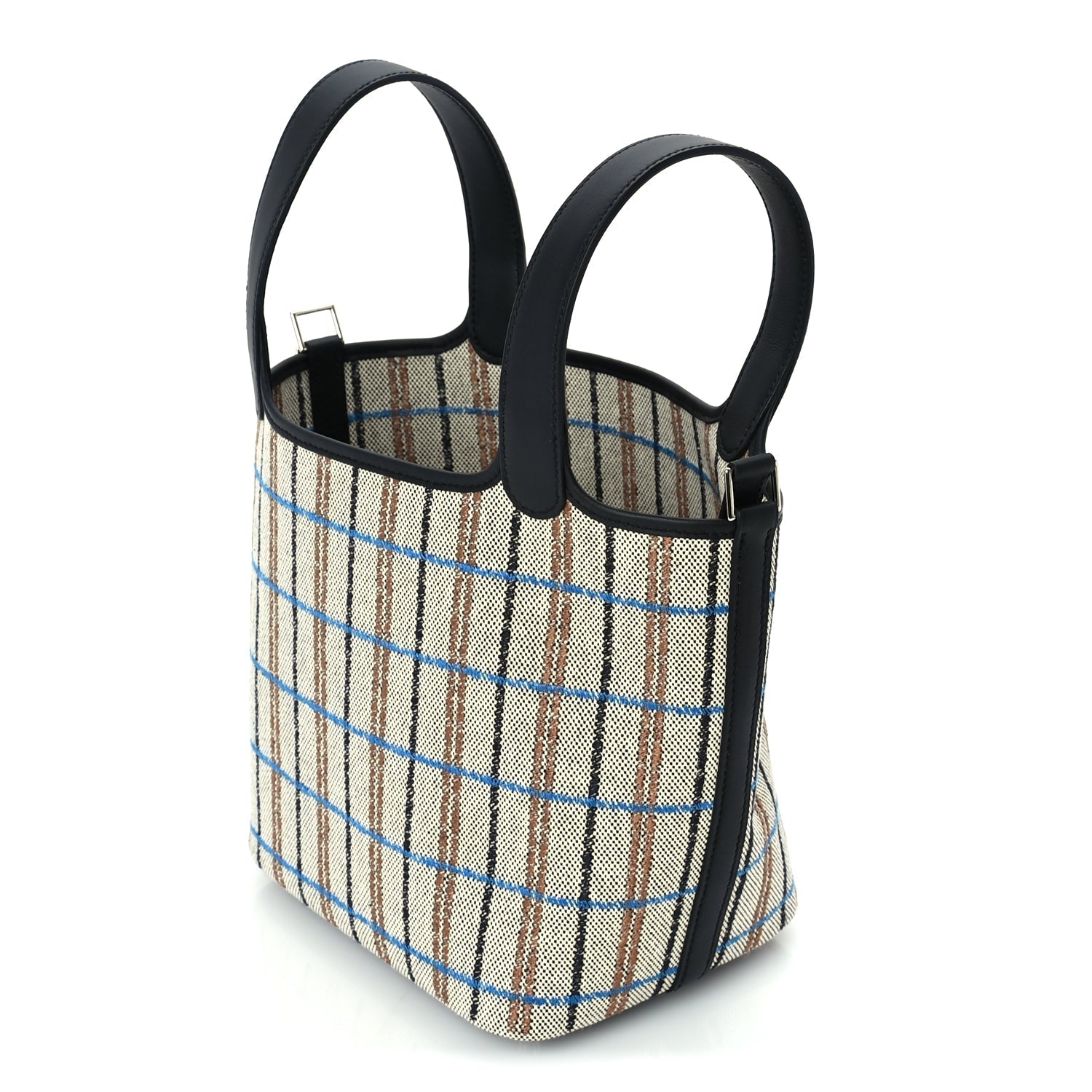 Hermes Swift Toile Borderie H Picotin Lock 18  Noir Ecru Fauve Bleu Zanzibar
