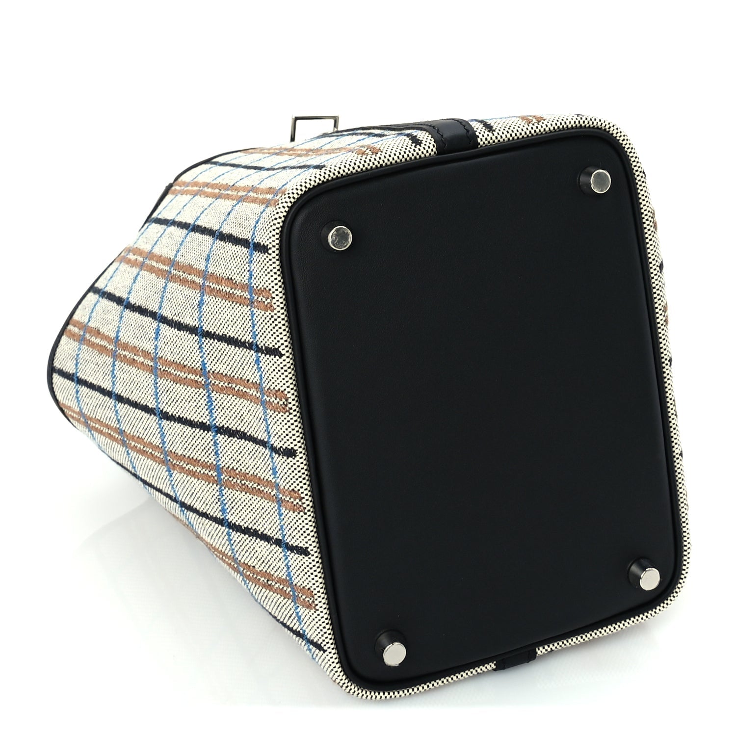 Hermes Swift Toile Borderie H Picotin Lock 18  Noir Ecru Fauve Bleu Zanzibar