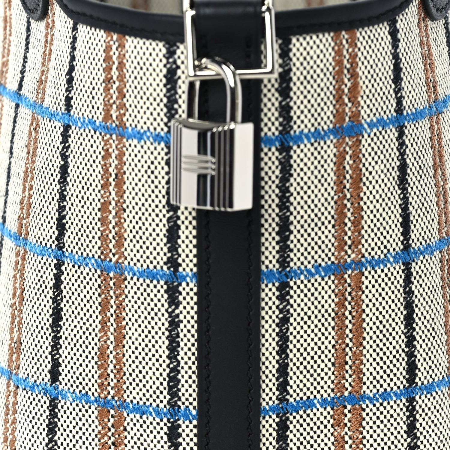 Hermes Swift Toile Borderie H Picotin Lock 18  Noir Ecru Fauve Bleu Zanzibar