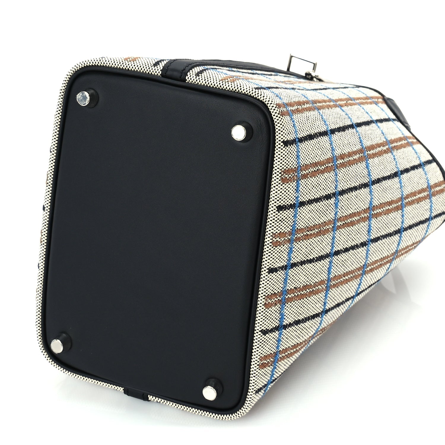 Hermes Swift Toile Borderie H Picotin Lock 18  Noir Ecru Fauve Bleu Zanzibar