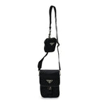 Prada Re-Nylon Saffiano Mini Pocket Single Snap Buckle Messenger Bag Black