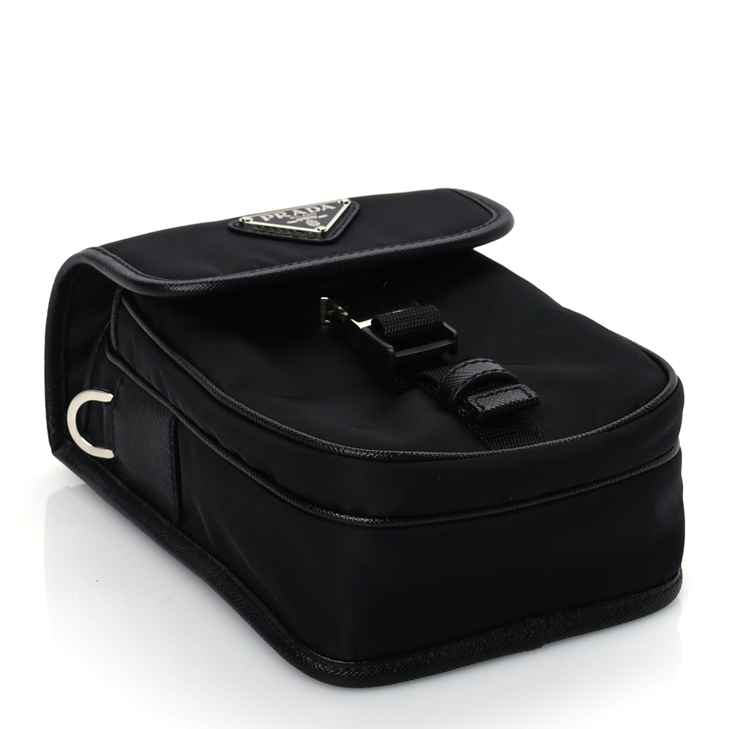 Prada Re-Nylon Saffiano Mini Pocket Single Snap Buckle Messenger Bag Black