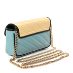 Gucci Azalea Calfskin Enamel Matelasse Diagonal Super Mini Torchon GG Marmont Shoulder Bag Butter Dusty Azure Black Electric Blue