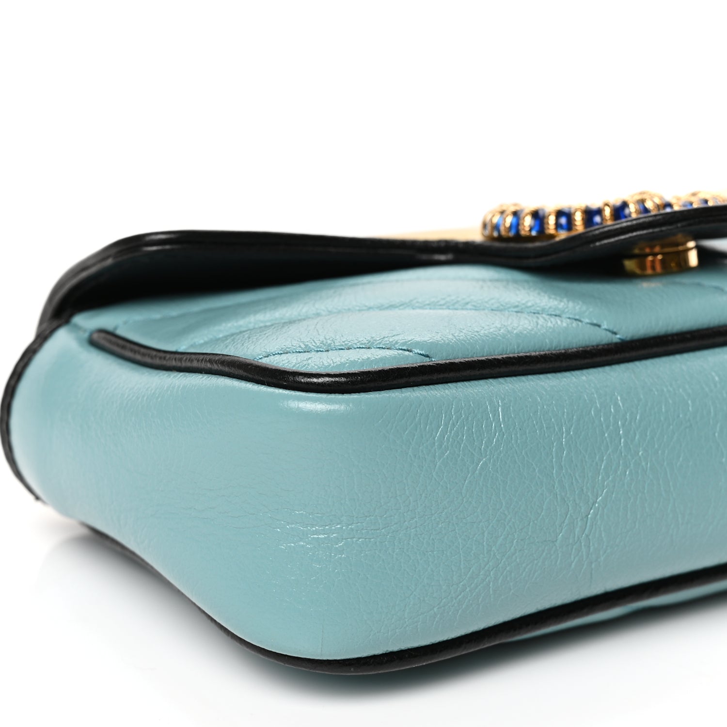 Gucci Azalea Calfskin Enamel Matelasse Diagonal Super Mini Torchon GG Marmont Shoulder Bag Butter Dusty Azure Black Electric Blue