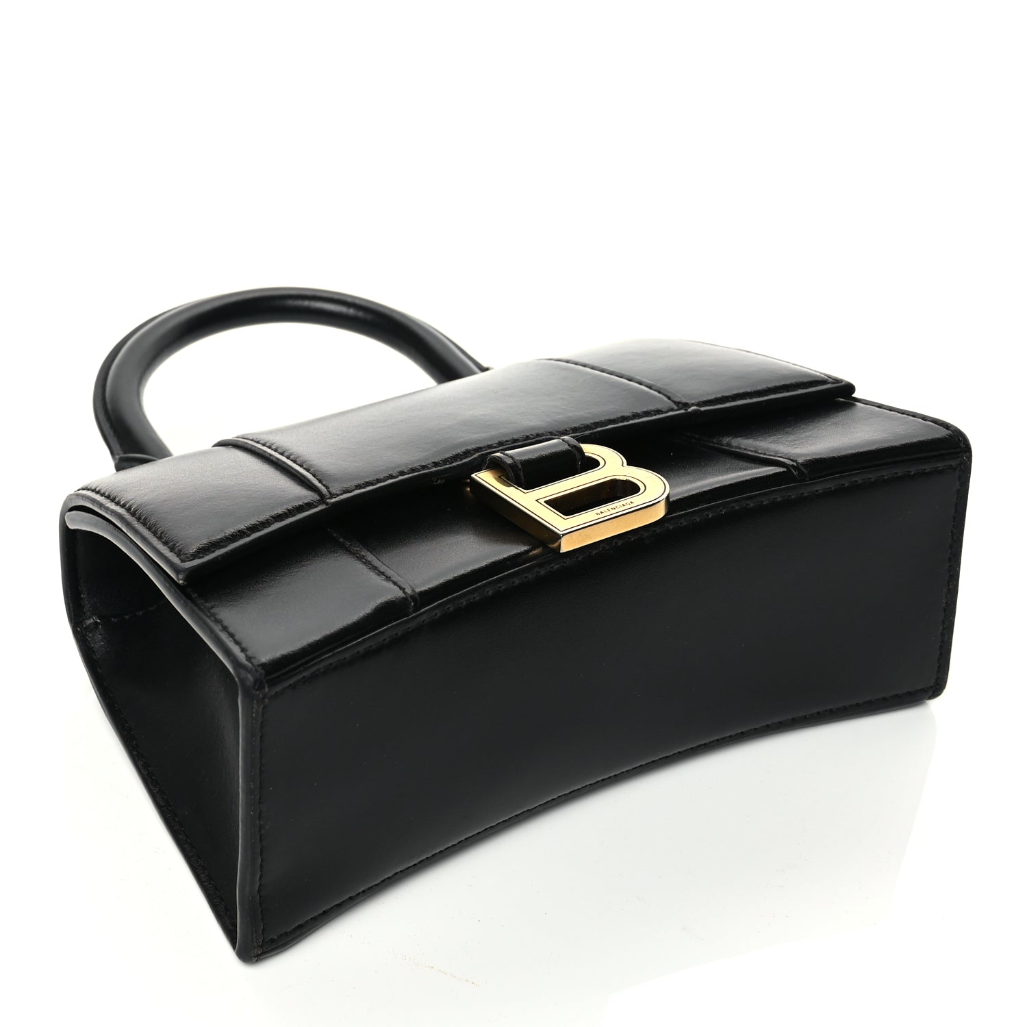 Balenciaga Shiny Box Calfskin Hourglass Top Handle Bag XS Black