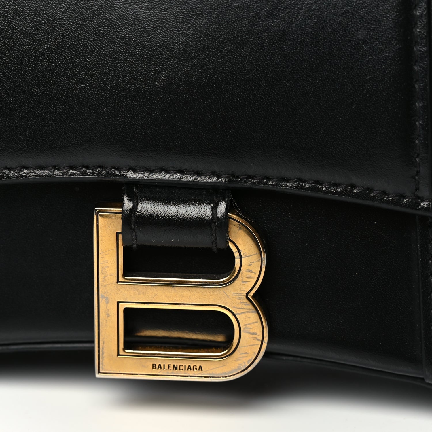 Balenciaga Shiny Box Calfskin Hourglass Top Handle Bag XS Black