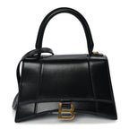 Balenciaga Shiny Box Calfskin Small Hourglass Top Handle Bag  Black
