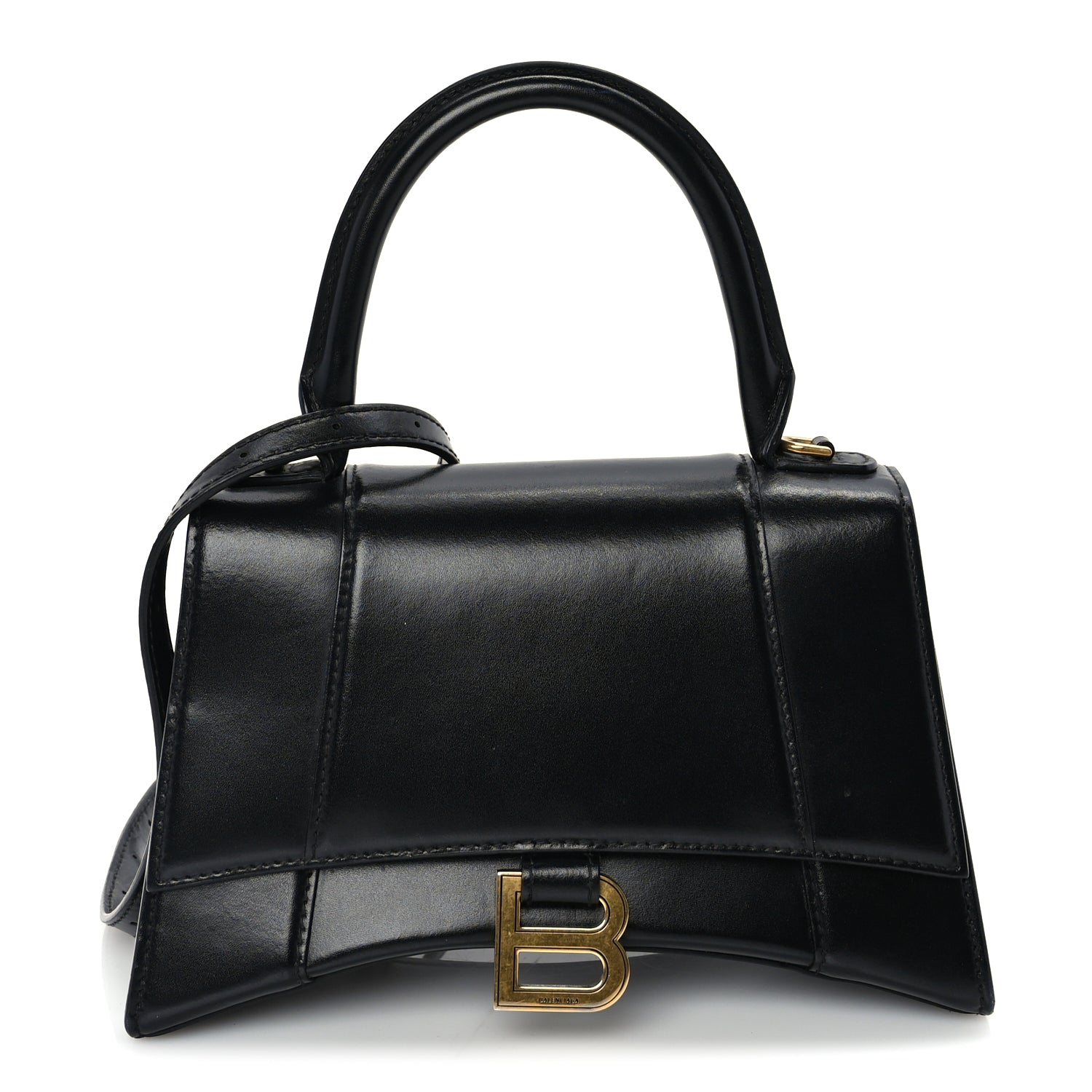 Balenciaga Shiny Box Calfskin Small Hourglass Top Handle Bag  Black