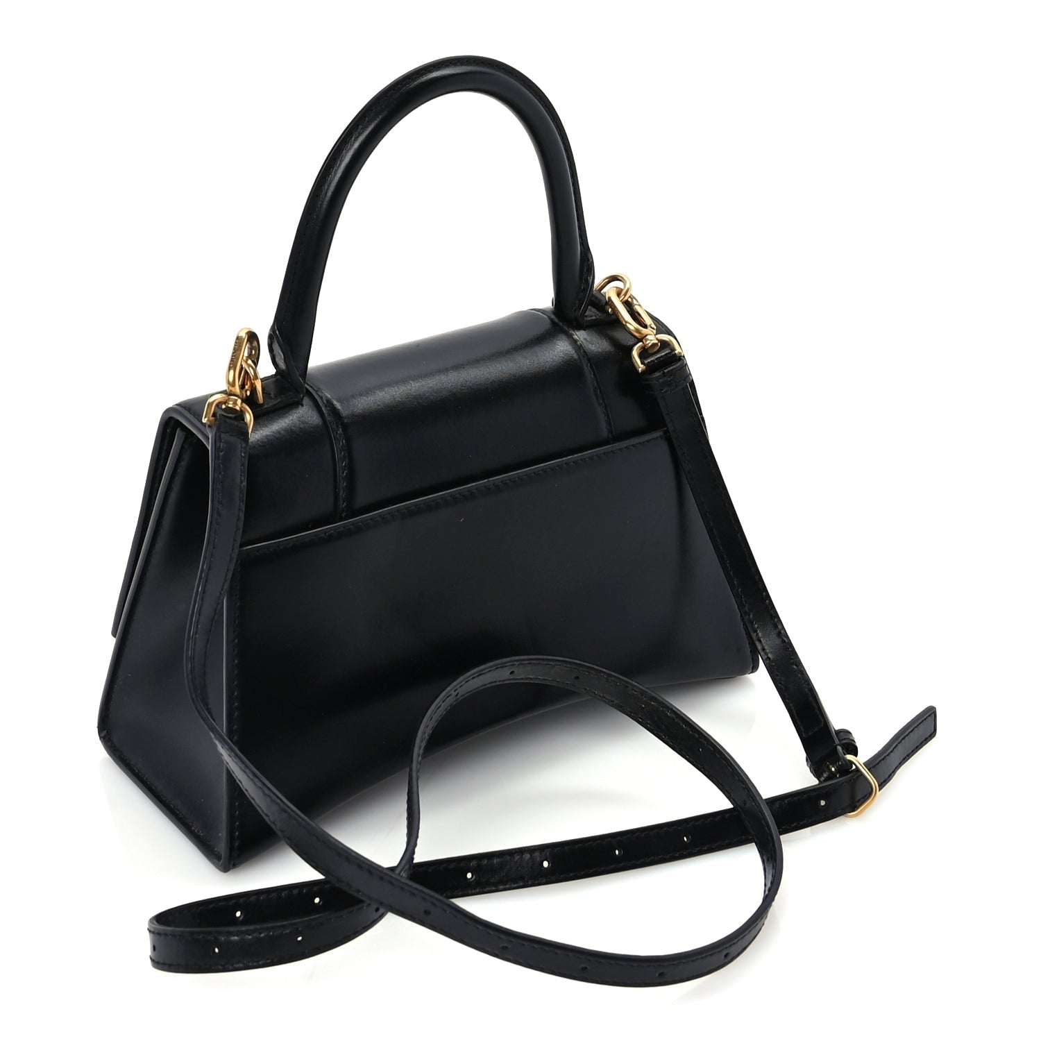 Balenciaga Shiny Box Calfskin Small Hourglass Top Handle Bag  Black