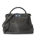Fendi Vitello Seta Shiny Nappa Medium Peekaboo Iconic Satchel  Carbone Grigio Polvere