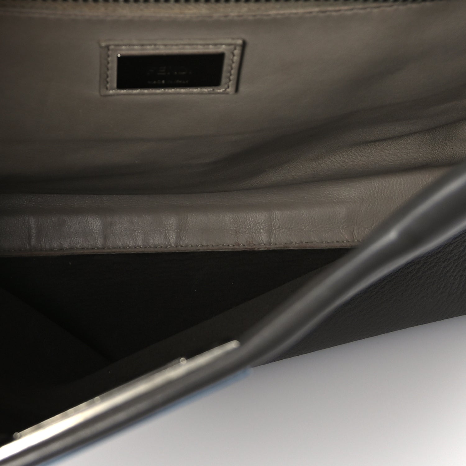 Fendi Vitello Seta Shiny Nappa Medium Peekaboo Iconic Satchel  Carbone Grigio Polvere