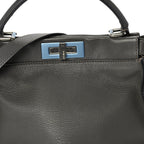 Fendi Vitello Seta Shiny Nappa Medium Peekaboo Iconic Satchel  Carbone Grigio Polvere