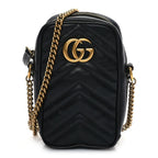 Gucci Calfskin Matelasse Mini GG Marmont Crossbody Bag Black