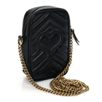 Gucci Calfskin Matelasse Mini GG Marmont Crossbody Bag Black