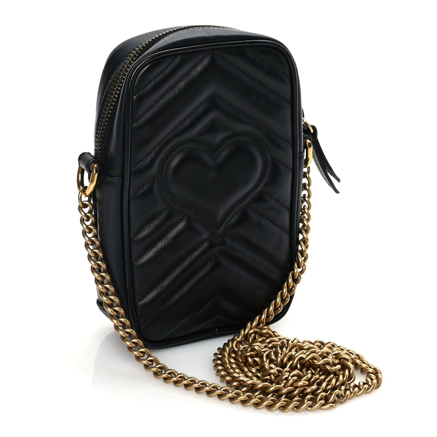 Gucci Calfskin Matelasse Mini GG Marmont Crossbody Bag Black
