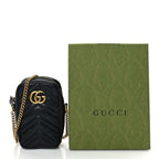 Gucci Calfskin Matelasse Mini GG Marmont Crossbody Bag Black