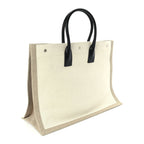 Saint Laurent Linen Calfskin Small Rive Gauche Tote  Optic White