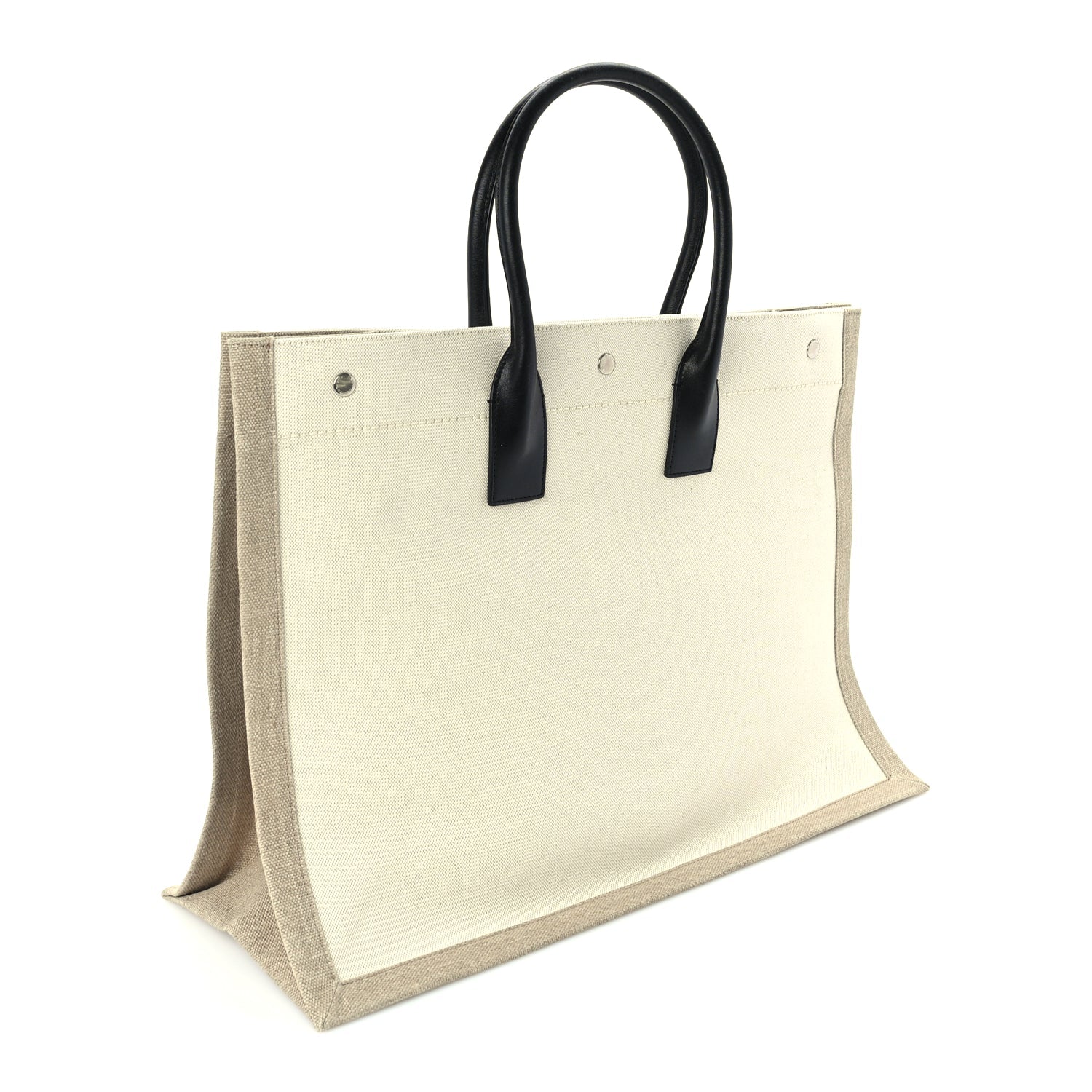Saint Laurent Linen Calfskin Small Rive Gauche Tote  Optic White