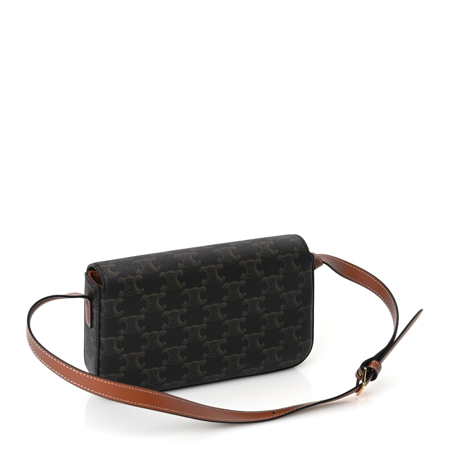 Celine Canvas Calfskin Triomphe Shoulder Bag Tan
