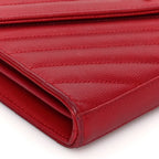 Saint Laurent Grain De Poudre Matelasse Chevron Monogram Chain Wallet New Red