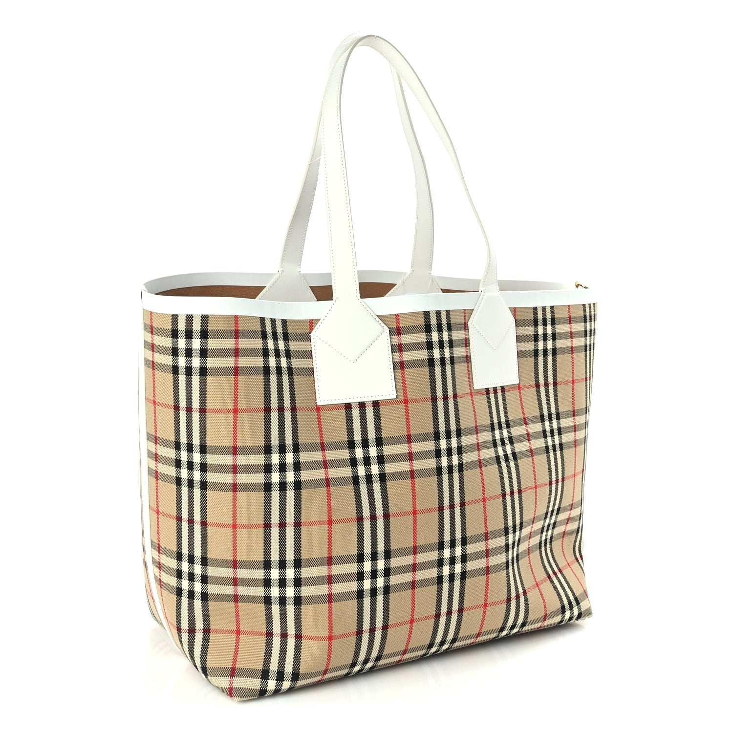 Burberry Cotton Vintage Check Medium London Tote Bag  Briar Brown White