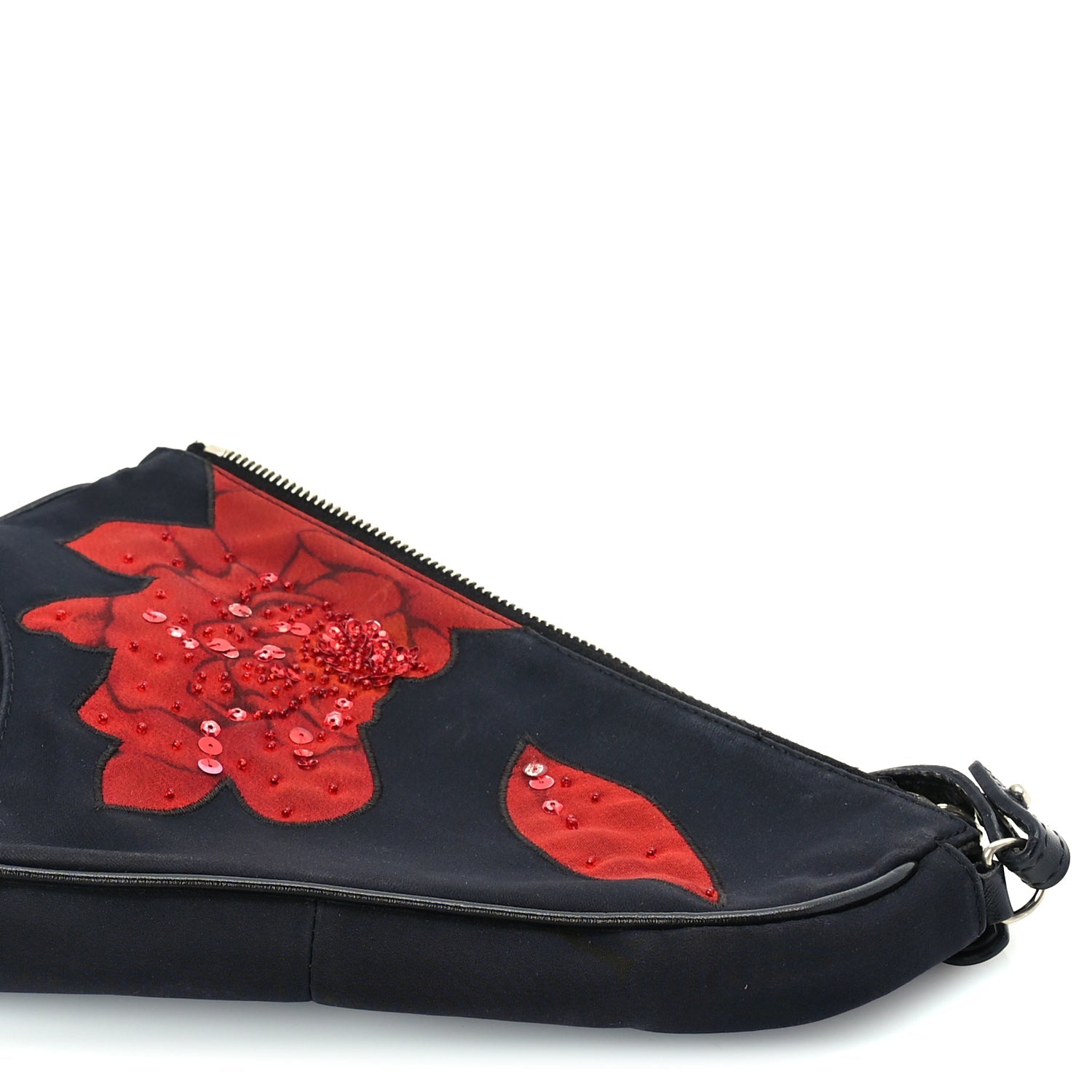 Christian Dior Canvas Stitched Flower Sequins Mini Saddle Pochette Black Red