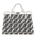 Fendi Canvas Vitello King FF Embroidered Medium Peekaboo X-Tote White Rice Black