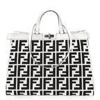 Fendi Canvas Vitello King FF Embroidered Medium Peekaboo X-Tote White Rice Black