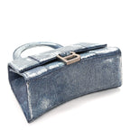 Balenciaga Nappa Denim Printed Hourglass Top Handle Bag XS Denim Blue