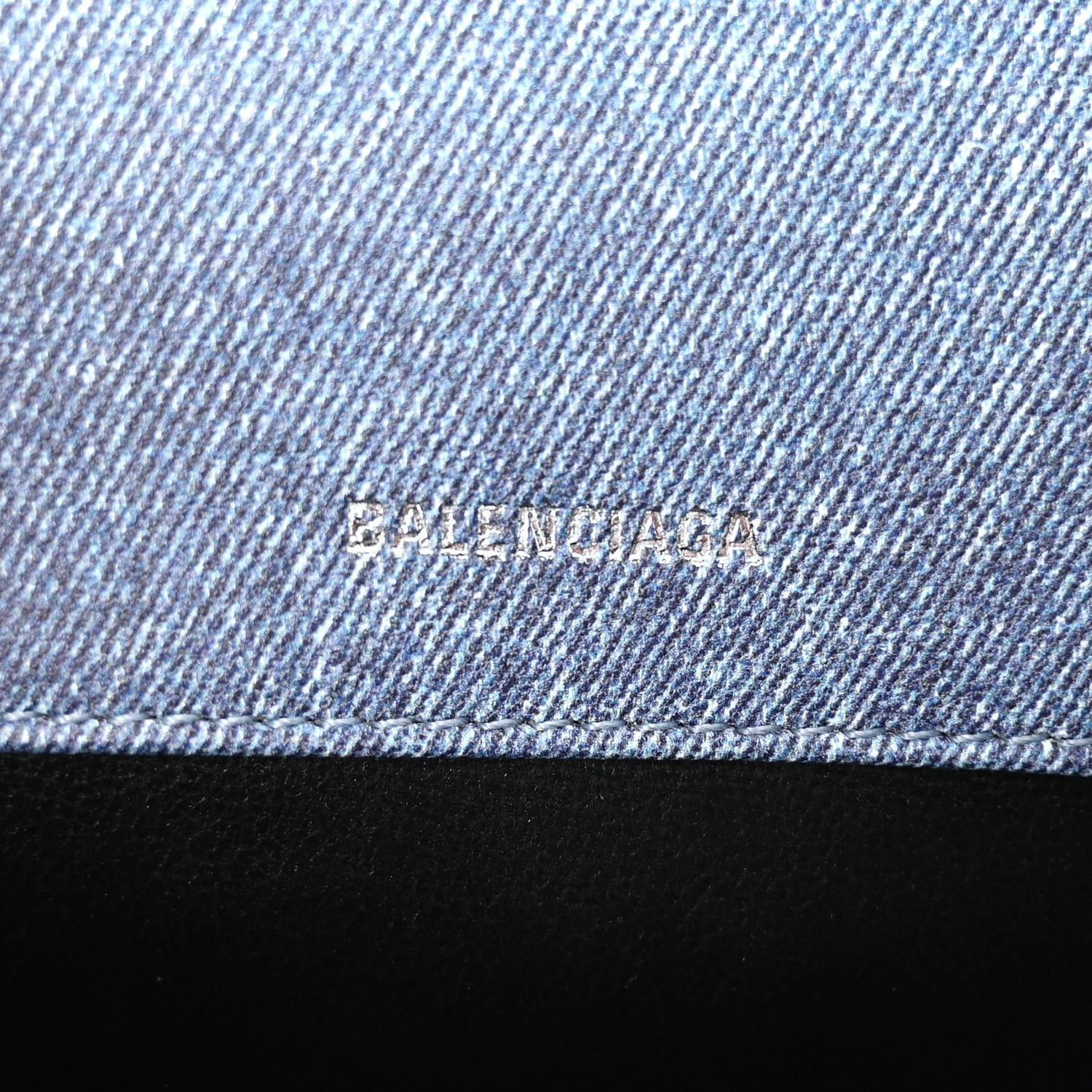 Balenciaga Nappa Denim Printed Hourglass Top Handle Bag XS Denim Blue