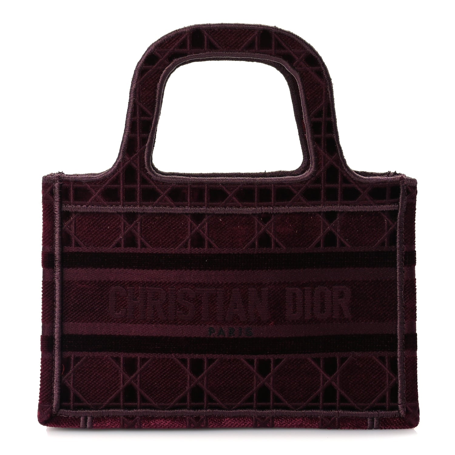 Christian Dior Velvet Cannage Embroidered Mini Book Tote  Burgundy