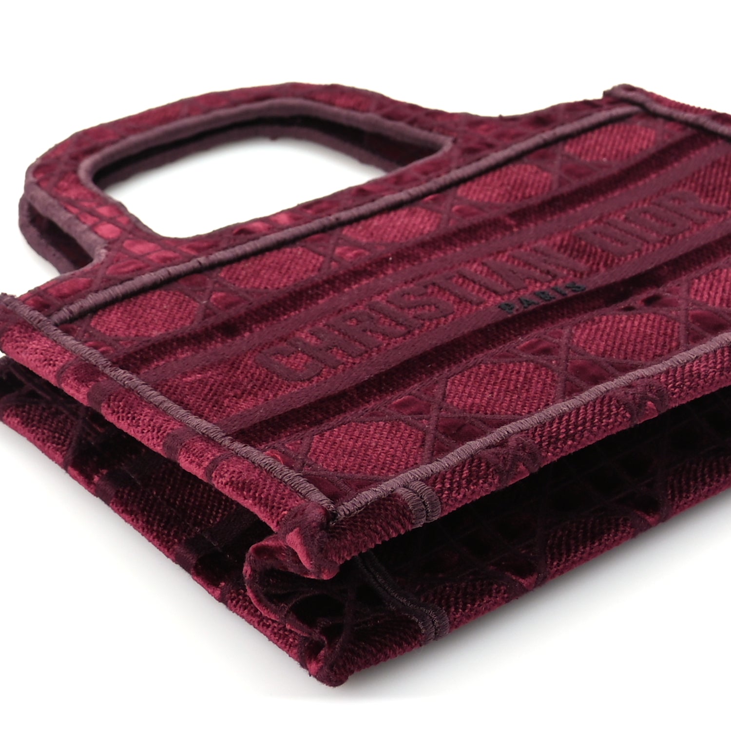 Christian Dior Velvet Cannage Embroidered Mini Book Tote  Burgundy