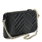 Gucci Calfskin Matelasse Chevron Small GG Marmont Shoulder Bag Black