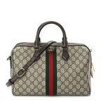 Gucci GG Supreme Monogram Web Medium Ophidia Top Handle Bag Beige Ebony