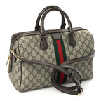 Gucci GG Supreme Monogram Web Medium Ophidia Top Handle Bag Beige Ebony
