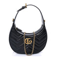Gucci Calfskin Matelasse Chevron Mini GG Marmont Half Moon Hobo  Black