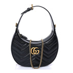 Gucci Calfskin Matelasse Chevron Mini GG Marmont Half Moon Hobo  Black