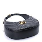 Gucci Calfskin Matelasse Chevron Mini GG Marmont Half Moon Hobo  Black