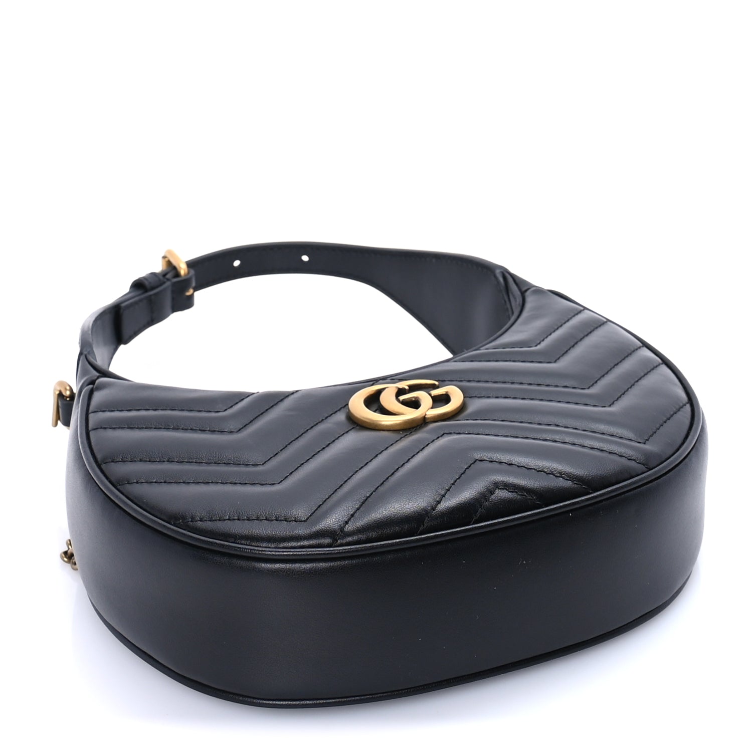 Gucci Calfskin Matelasse Chevron Mini GG Marmont Half Moon Hobo  Black