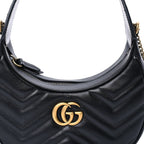 Gucci Calfskin Matelasse Chevron Mini GG Marmont Half Moon Hobo  Black