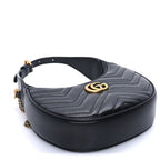 Gucci Calfskin Matelasse Chevron Mini GG Marmont Half Moon Hobo  Black