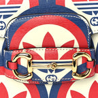 Gucci X ADIDAS Shangai Calfskin Web Trefoil Interlocking G Small Horsebit 1955 Shoulder Bag Red White Blue