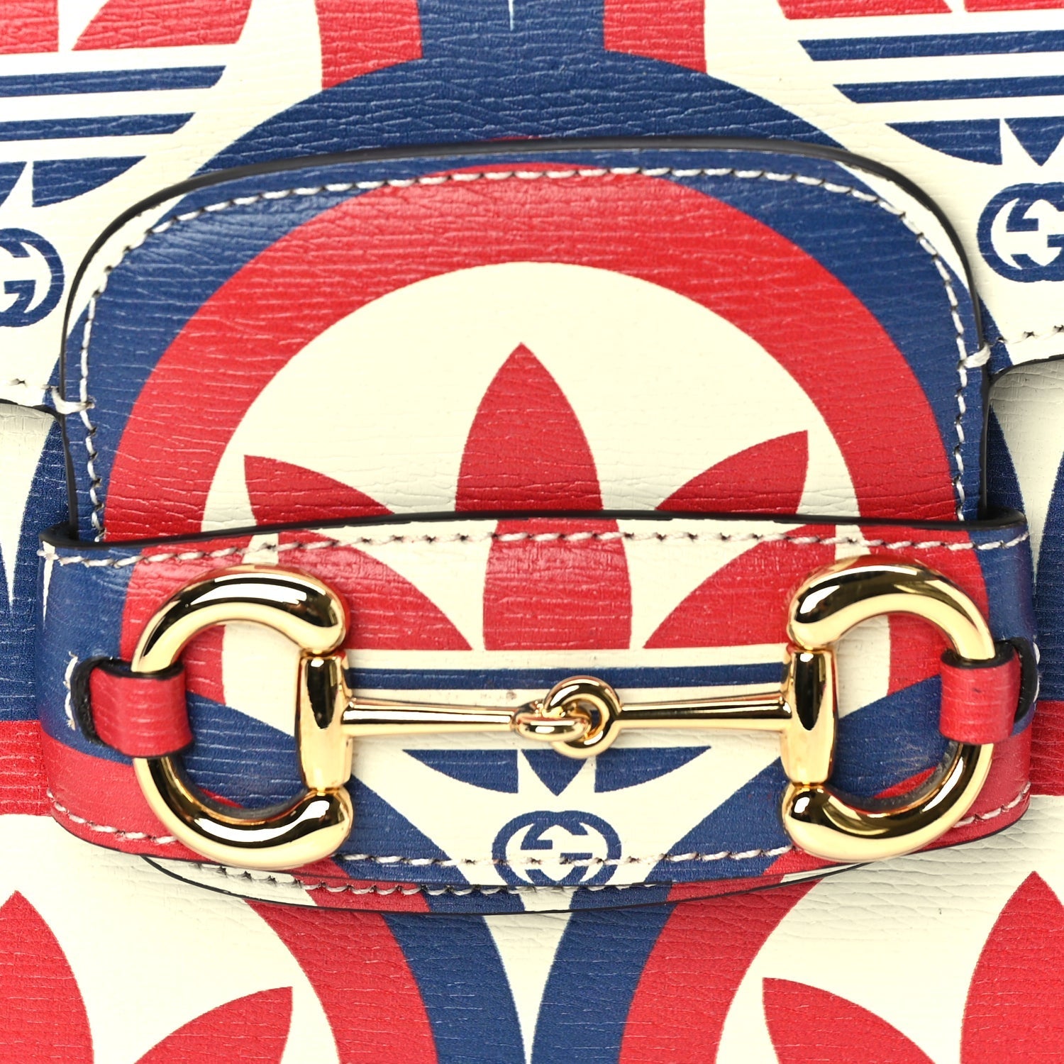 Gucci X ADIDAS Shangai Calfskin Web Trefoil Interlocking G Small Horsebit 1955 Shoulder Bag Red White Blue