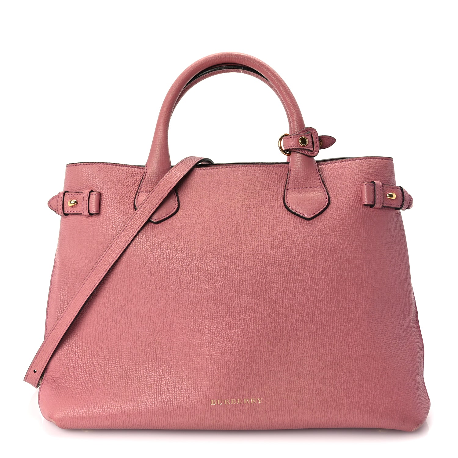 Burberry Grainy Calfskin House Check Medium Banner Tote  Mauve Pink
