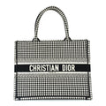 Christian Dior Canvas Houndstooth Embroidered Medium Book Tote  Black White