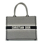 Christian Dior Canvas Houndstooth Embroidered Medium Book Tote  Black White