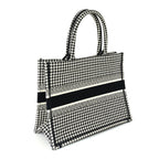 Christian Dior Canvas Houndstooth Embroidered Medium Book Tote  Black White