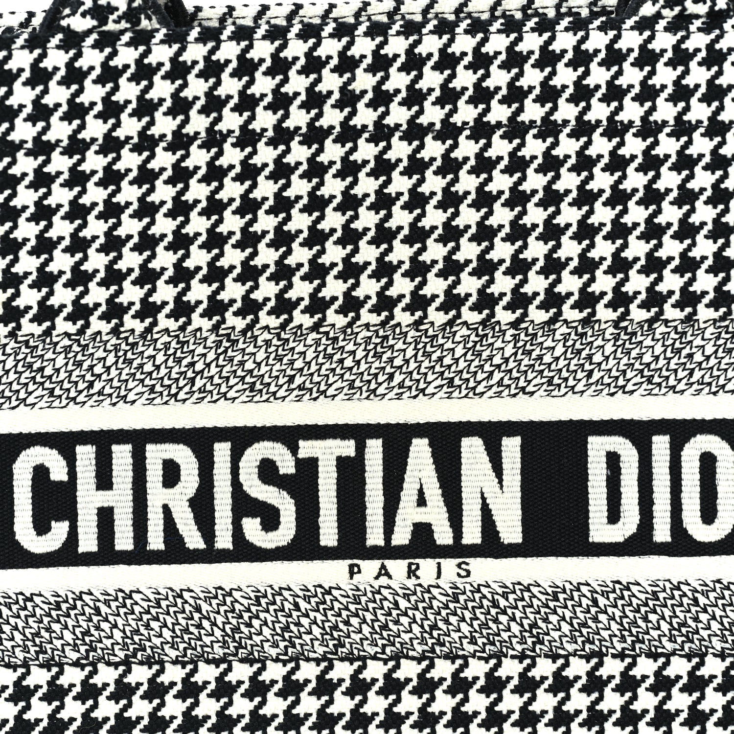 Christian Dior Canvas Houndstooth Embroidered Medium Book Tote  Black White